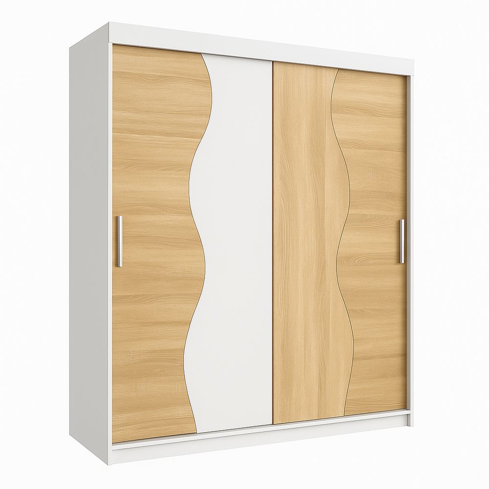 Armario deslizante moderno de madera con puertas en colores blanco y madera natural,estilo contemporáneo,ideal para dormitorios
