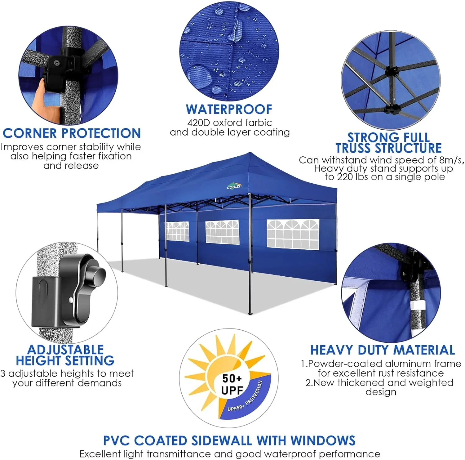 COBIZI 10x20 Heavy Duty Pop up Canopy Tent 6 sidewalls Commercial Canopy Wedding Party Tents