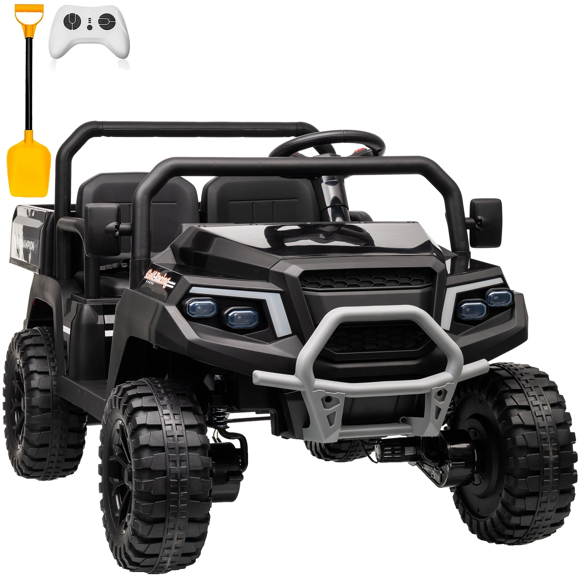 Joyracer 4WD 24 Volt Ride on Toys UTV with 2 Seater & Remote Control, Kids Electric Golf Cart w/ 4x200W Power Motors, Tiltable Trailer & Shovel, 4 Wheels Spring Suspension, Bluetooth USB Music, Black - Image 11