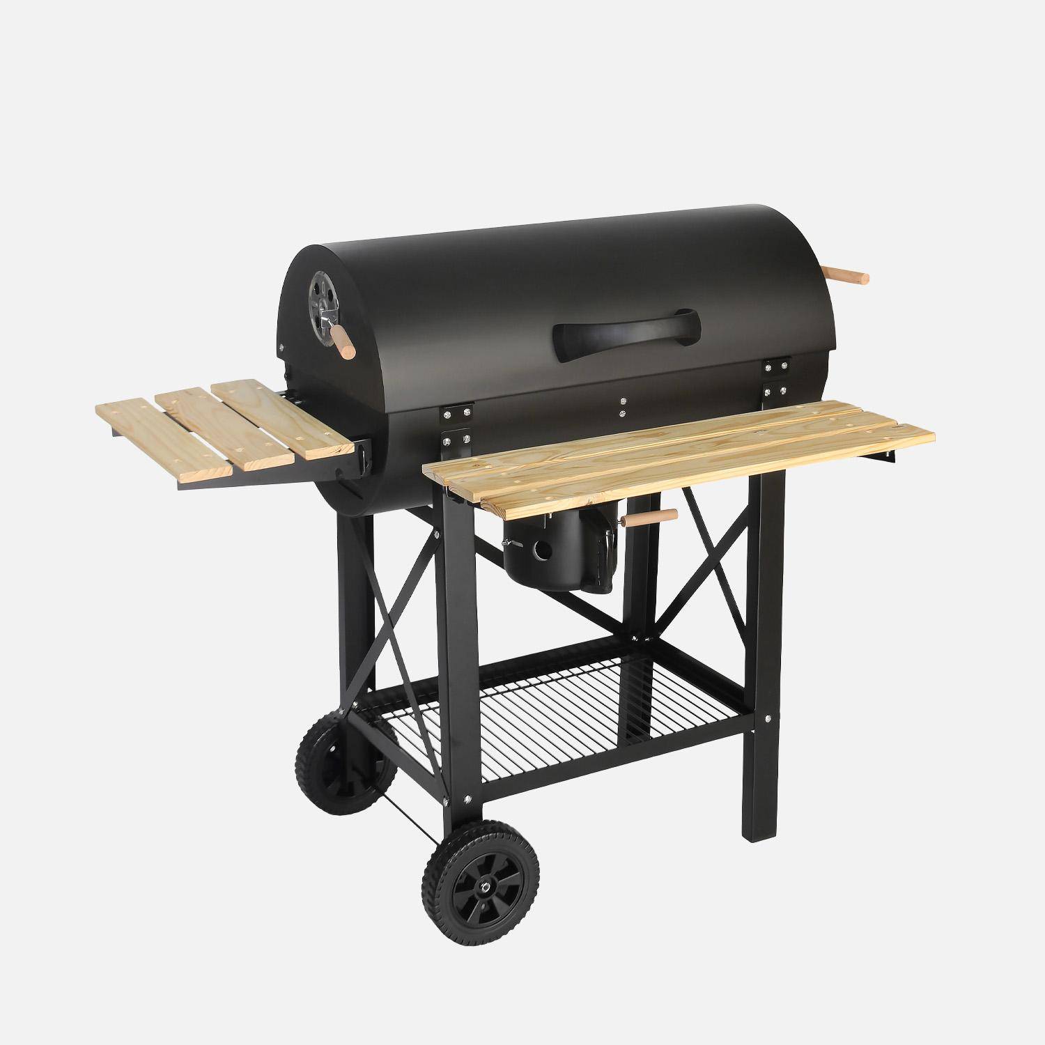 Serge - Barbacoa de carbón, parrilla y ahumador americano, con ruedas y bandejas abatibles