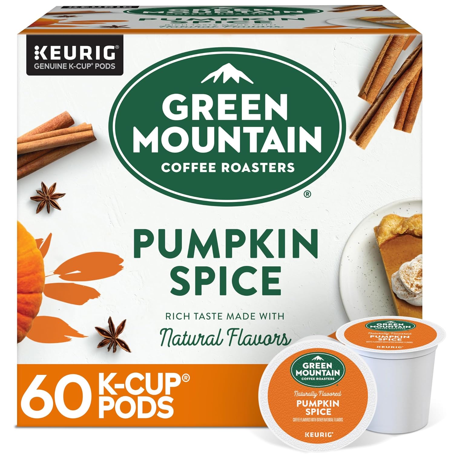 Green Mountain Coffee Roasters Pumpkin Spice. Keurig Single-Serve K-Cup Pods. Light Roast Coffee. 60 Count (6 Packs of 10)