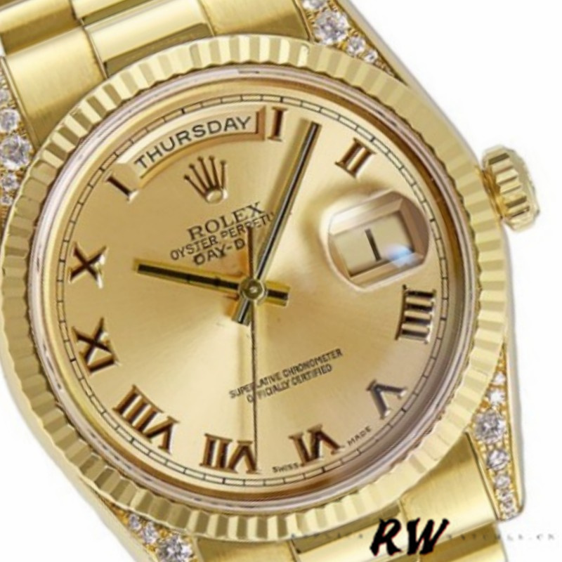 Rolex Day-Date 118338 Champagne Roman Dial Diamond Bezel 36MM Unisex Replica Watch