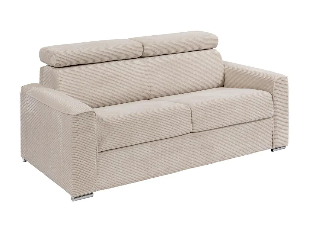 Sofá cama de 3 plazas de apertura rápida de pana beige - Cama de listones anchos de 140 cm - Colchón de 14 cm - Hogarmini 92049xfod