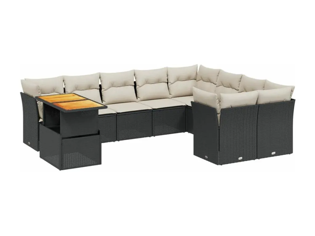 Set de sofás de jardín 10 pzas cojines ratán sintético negro 47491XCPF