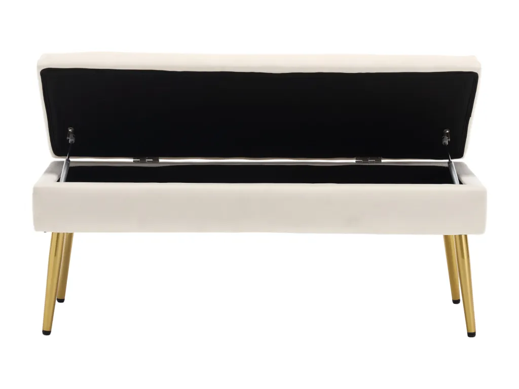 Banco de almacenaje terciopelo beige Nidovia patas de metal 111x35x44,5 cm owv3586243