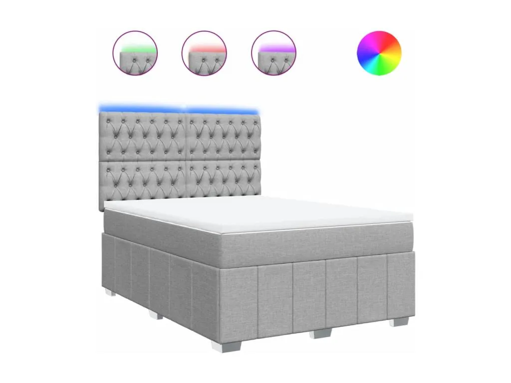 Cama box spring con colchón tela gris claro 140x190 cm zxq3522691