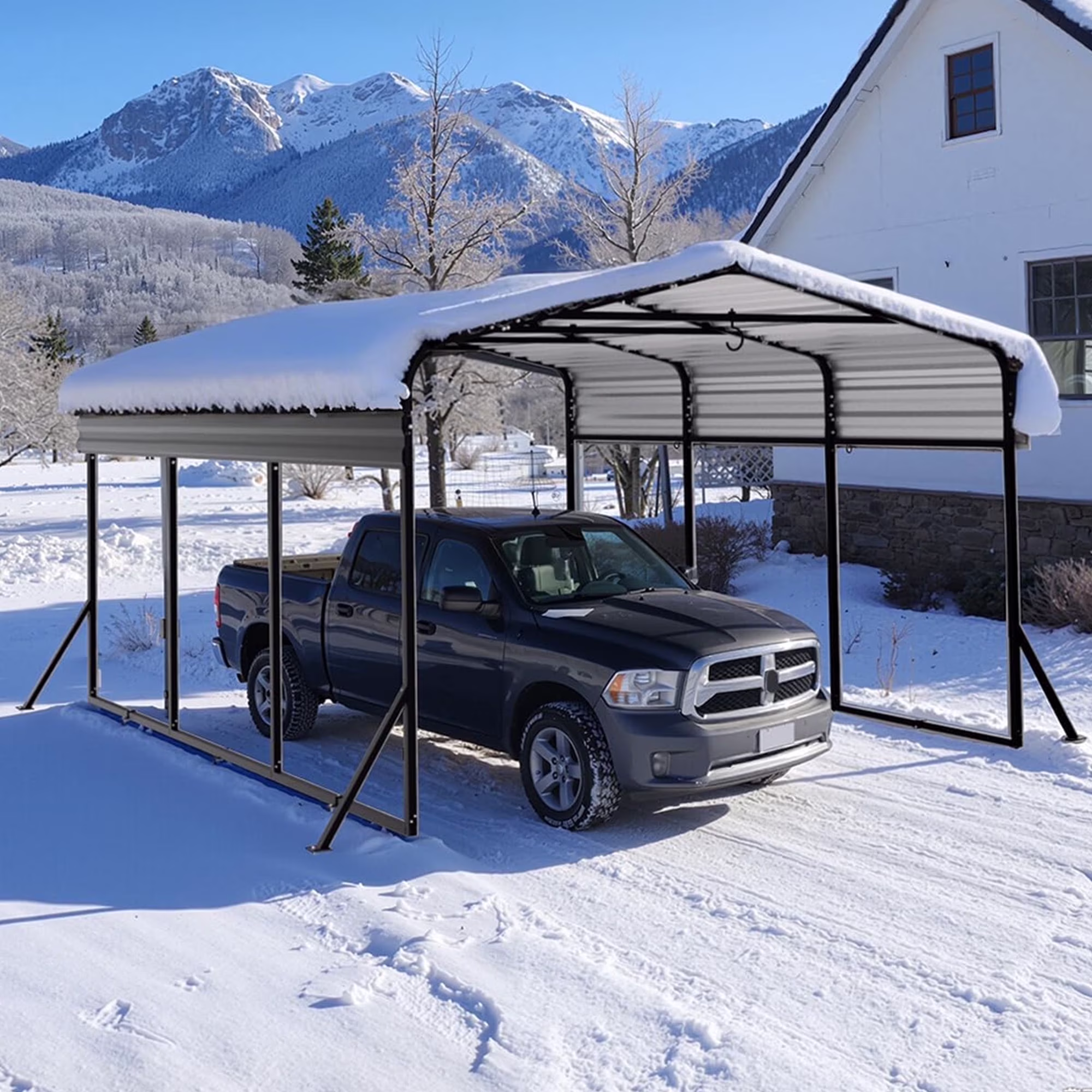 WUKHG 10x15ft Heavy Duty Metal Carport, Outdoor Carport Canopy with Iron Roof, Durable All - Weather Carport for Cars, Trucks, Boats Outdoor Equipment, Easy Quick - Install Assembly(10*15FT)