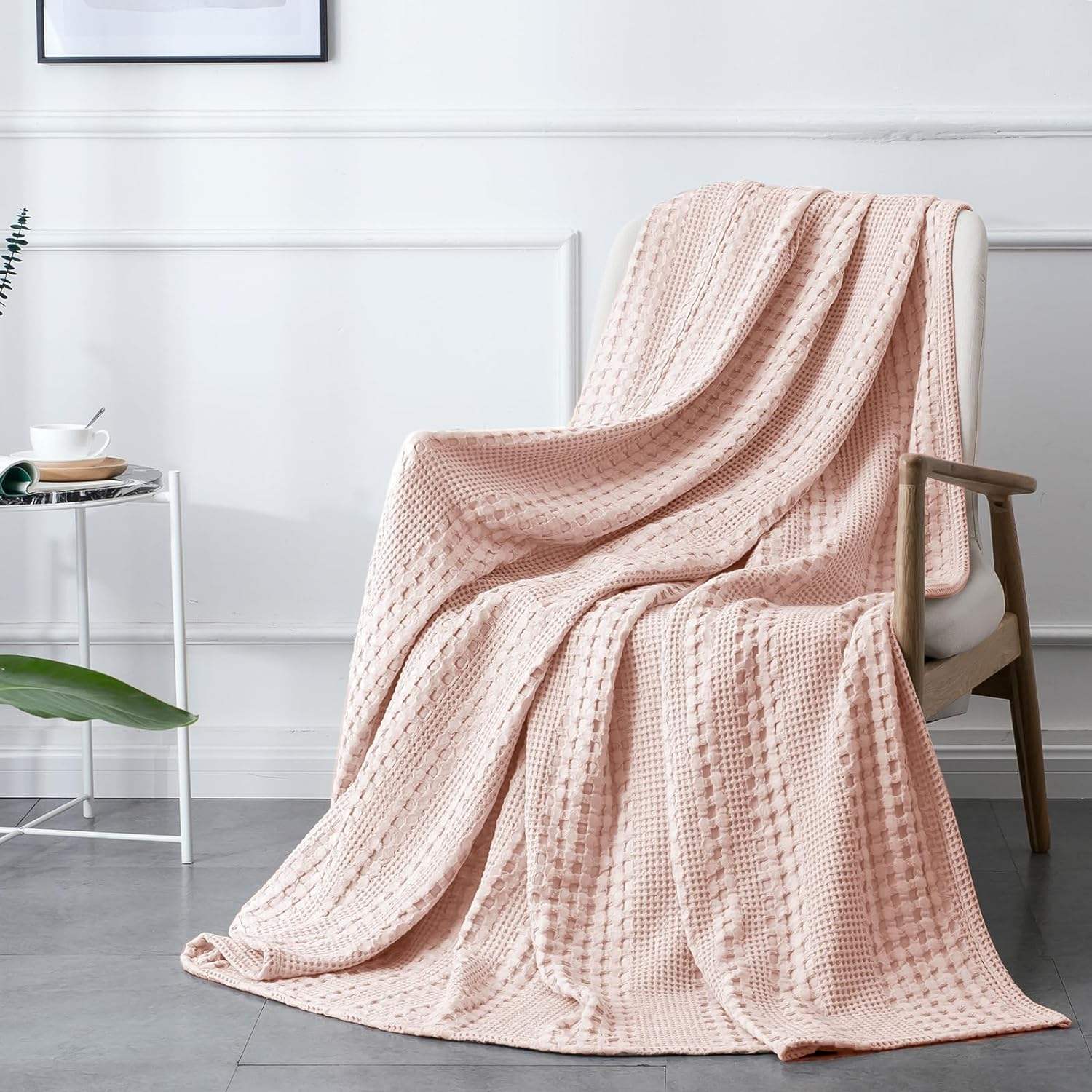 100% Cotton Waffle Knitted Throw Blanket Solid Color Eco-Friendly Summer Waffle Blanket for Cozy Evenings & Home