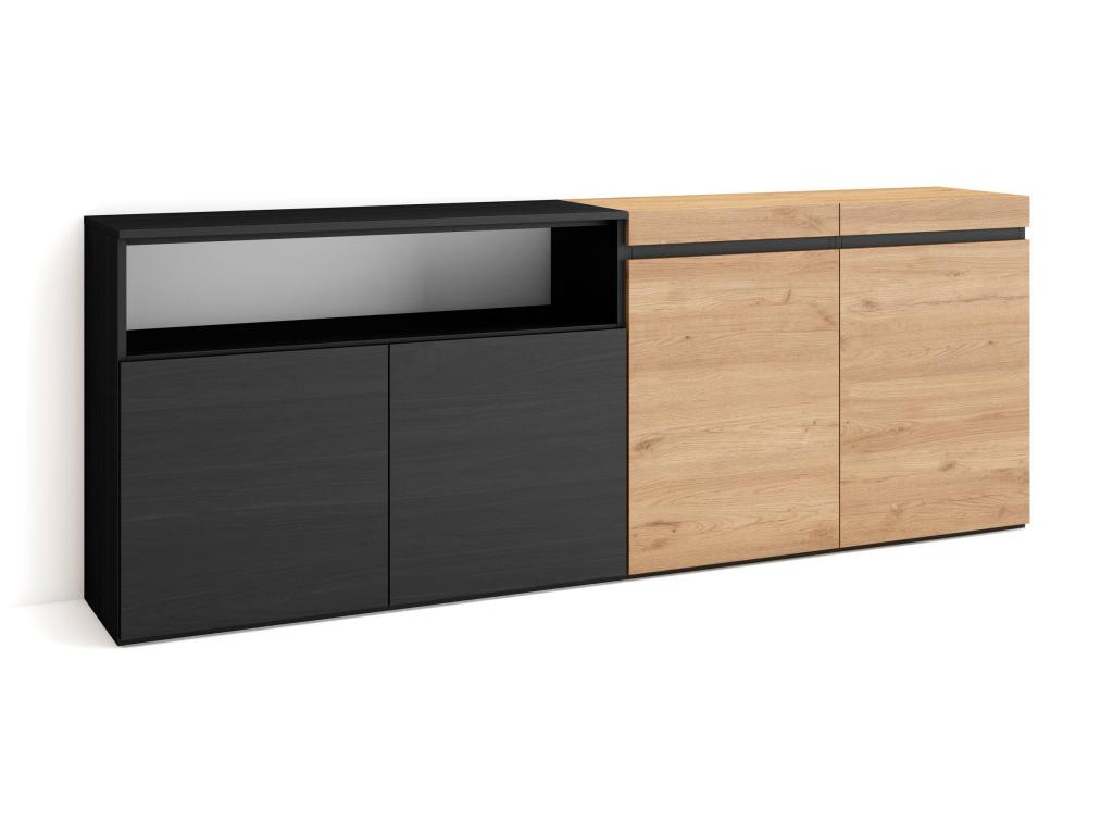 Aparadores para salón - 200x75x35cm - 4 Puertas - Armario - zapatero - Roble y negro