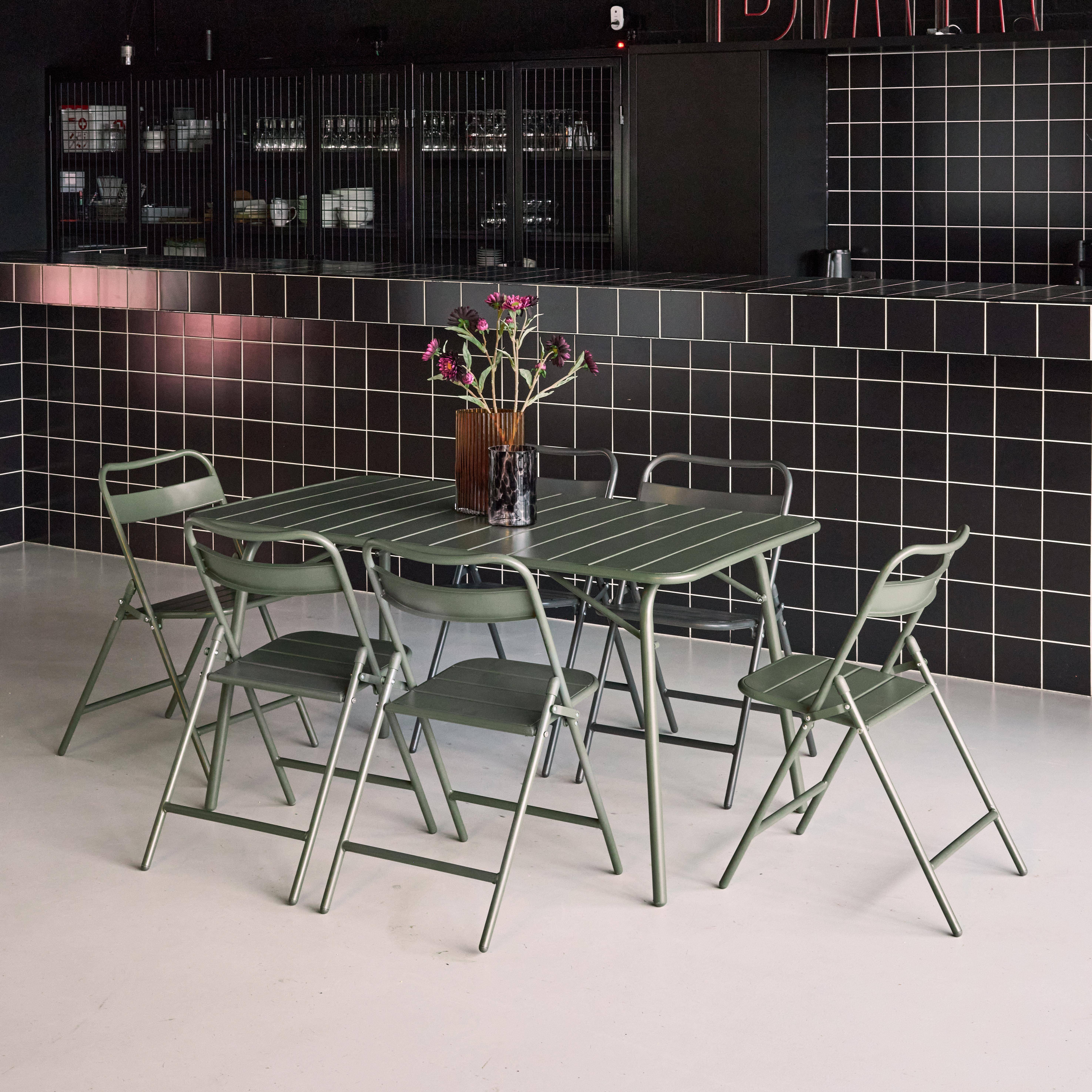 Amelia - Set mesa de jardín plegable de metal con 6 asientos