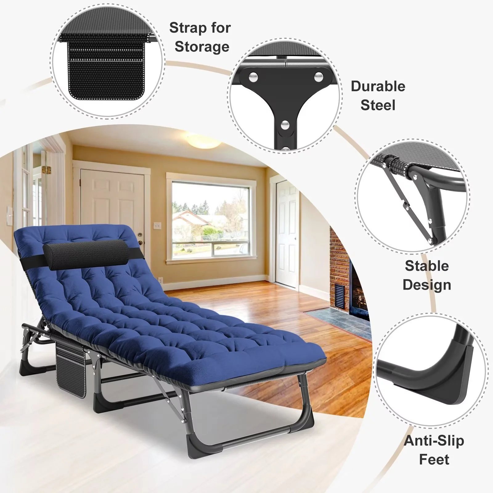 MOPHOTO Lounge Chair with Mattress, Outdoor Chaise Lounge Support 440 Lbs, Adjustable Portable Heavy Duty Sleeping Cots Bed for Camping, Pool, Beach, Patio - Image 24