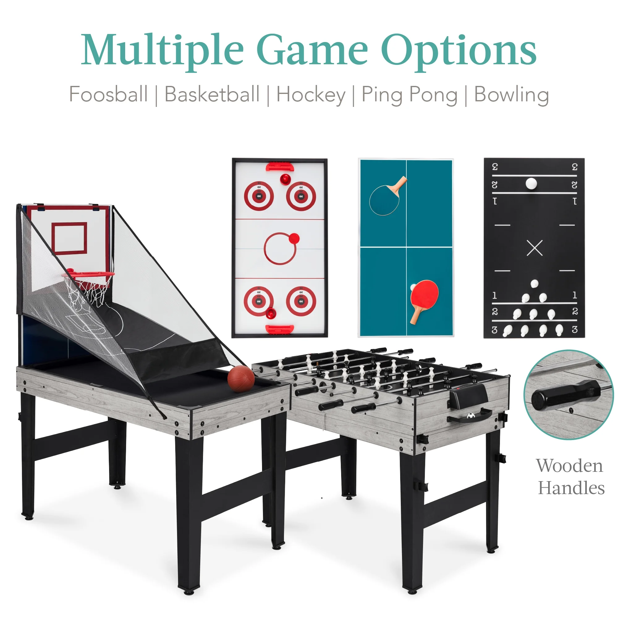 Best Choice Products 13-in-1 Combo Game Table Set w/ Ping Pong, Foosball, Basketball, Hockey, Archery - Natural - Image 17