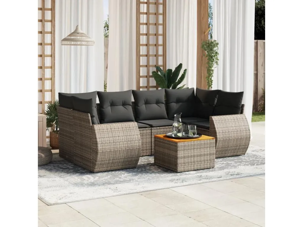 Set de sofás de jardín 7 piezas con cojines ratán PE gris smgg55051