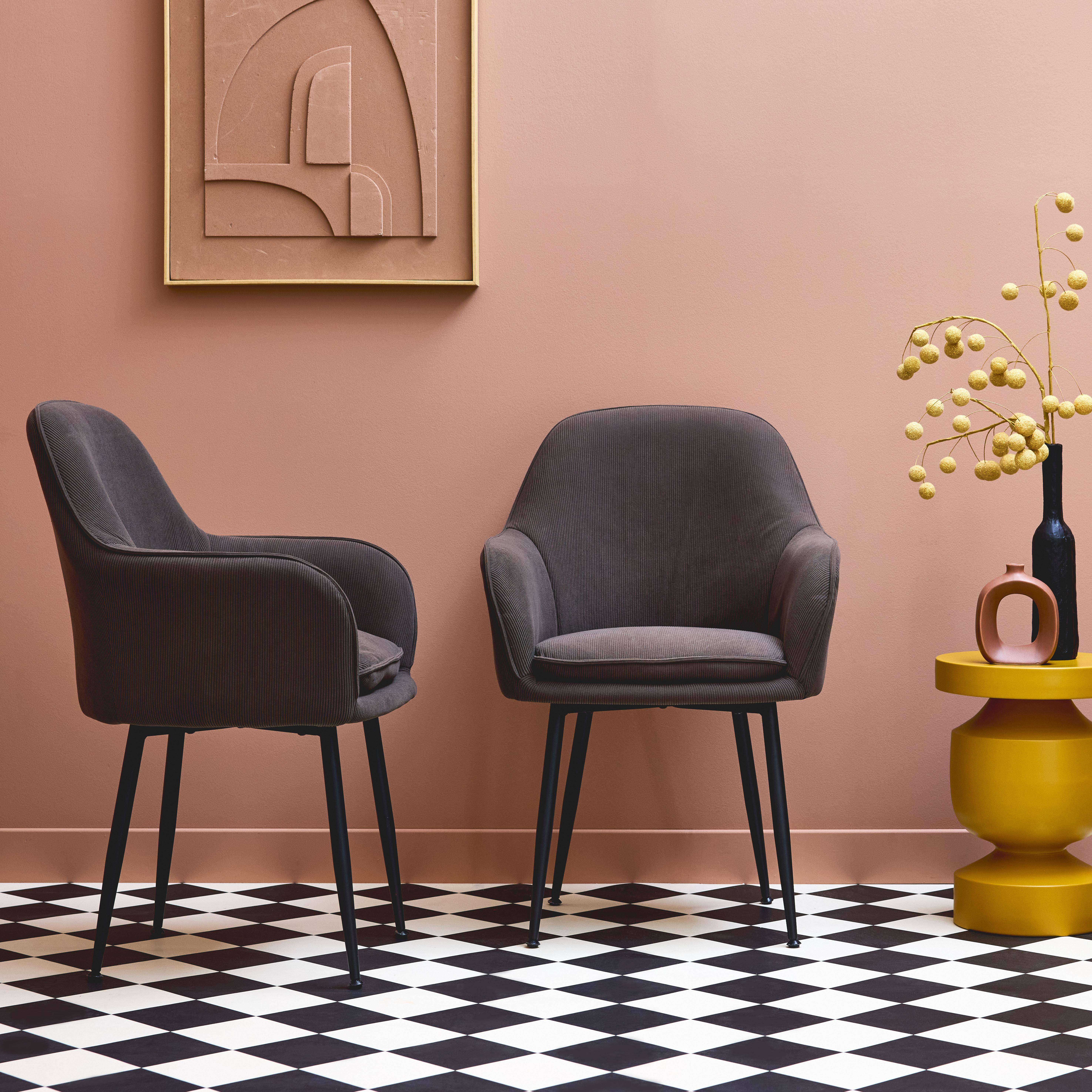 Shella pana - Sillón de pana con patas de metal negro mate, set de 2