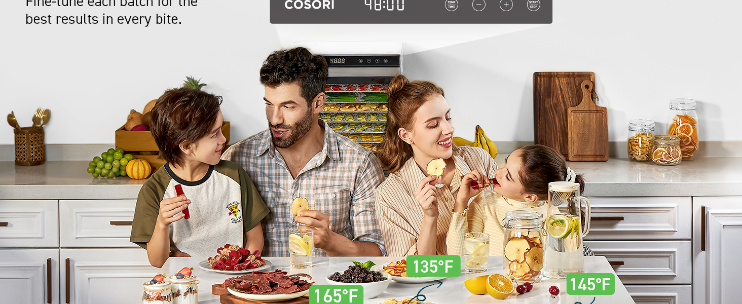 Perfectly crafted healthy snacks, adjust 95?H-165?H by 1?H, and 48-hour timer