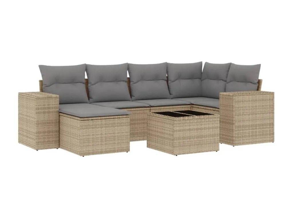 Set sofás de jardín 7 piezas y cojines ratán sintético beige 69145wdgx