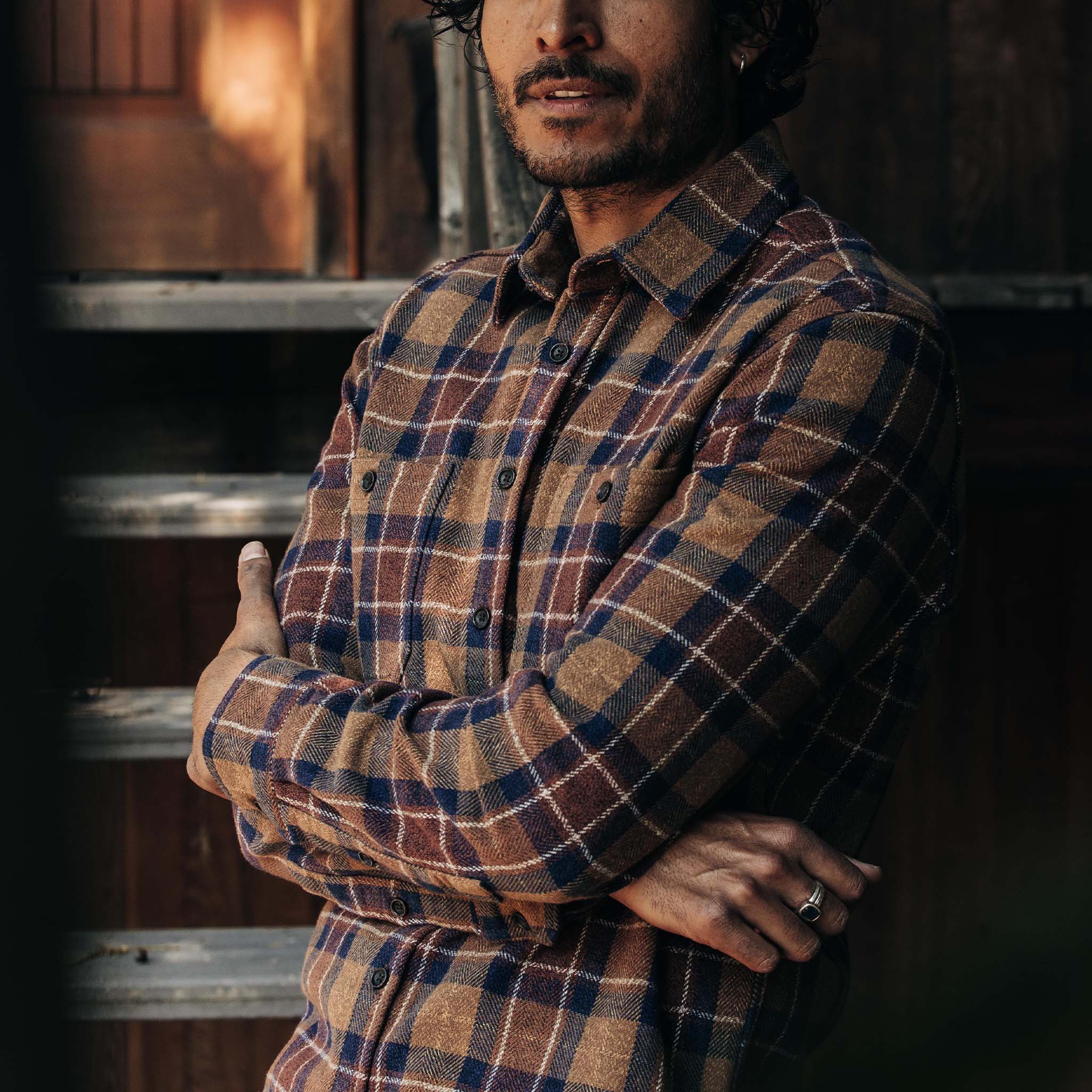 The Utility Shirt in Caramel Jaspe Herringbone Plaid