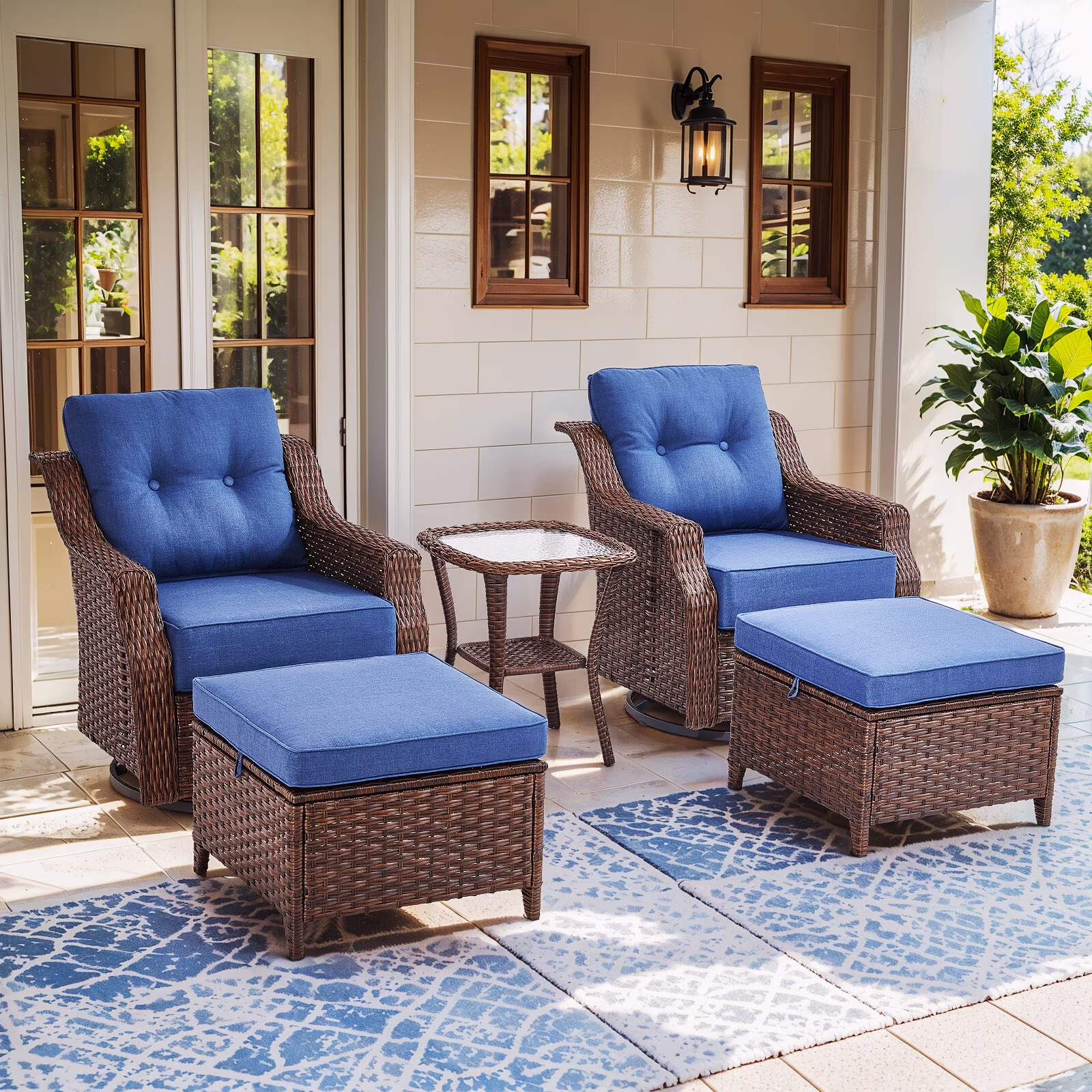 Bellefurn Outdoor Patio Furniture Set with Fire Pit and Swivel Rocker Chair,High-Back Wicker Outdoor Conversation Sets with 3 Seater Couch and Side Table Set for Porch,Deck,Garden - Image 5