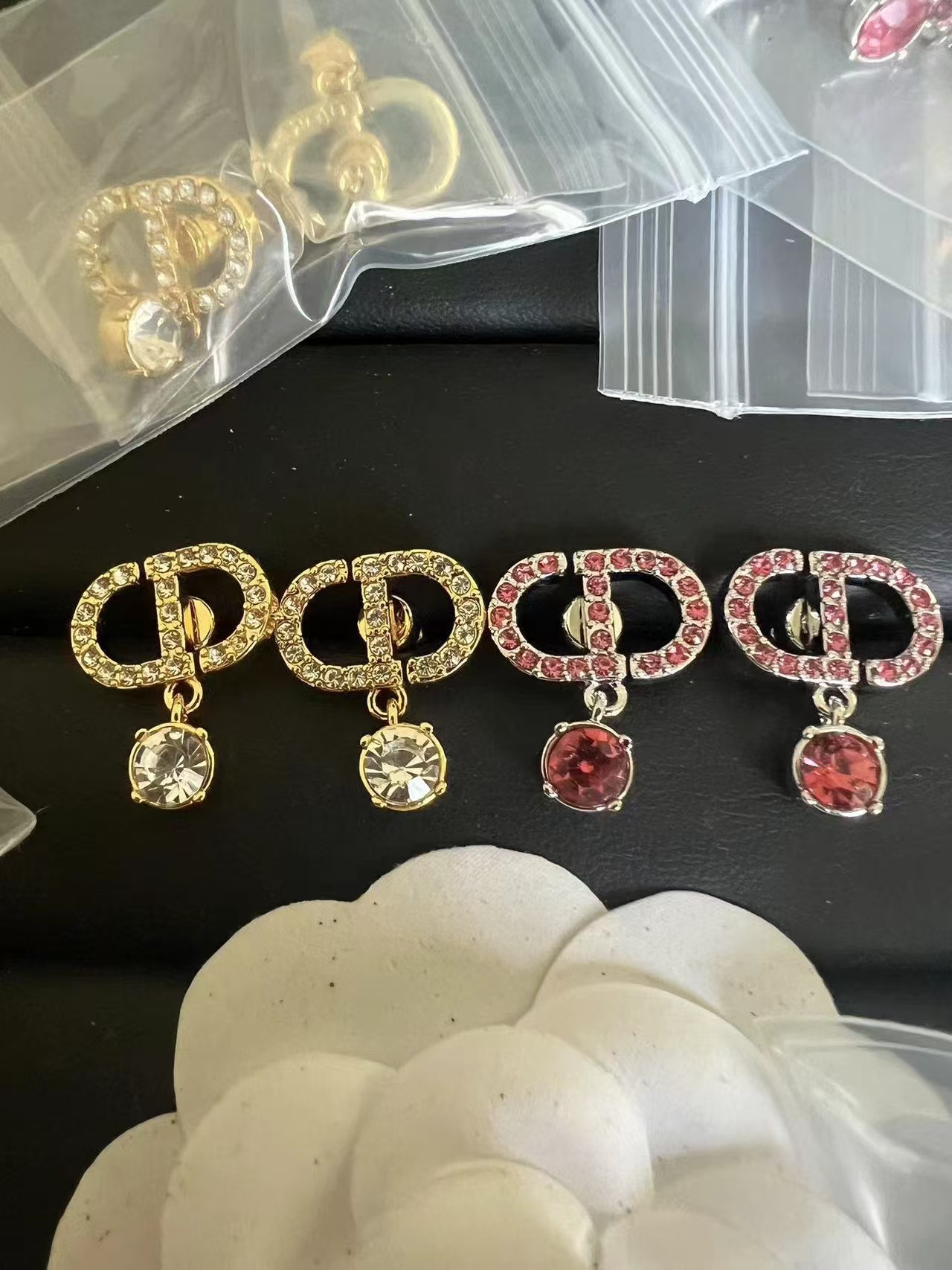 Dior Diamond Paved CD Stud Earrings - Original Replica Club
