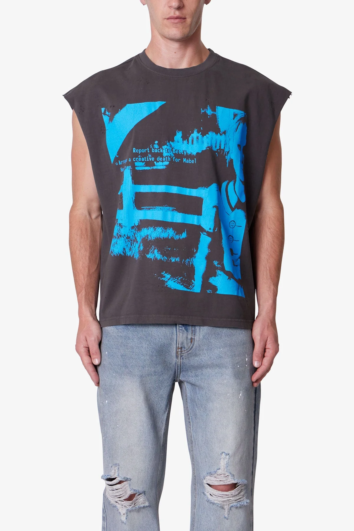 Distressed Sleeveless Tank - Washed Black