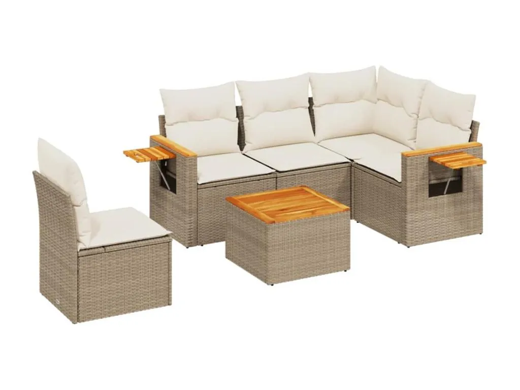 Juego de sofás jardín con cojines 6 piezas ratán sintético beige BZYM36358