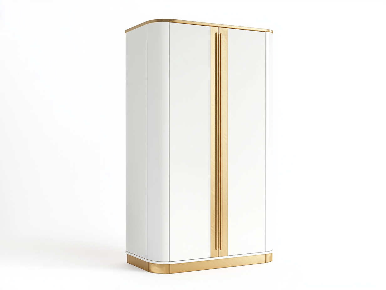 Armario rincón trapezoidal MDF blanco/dorado interior 110x110x210cm