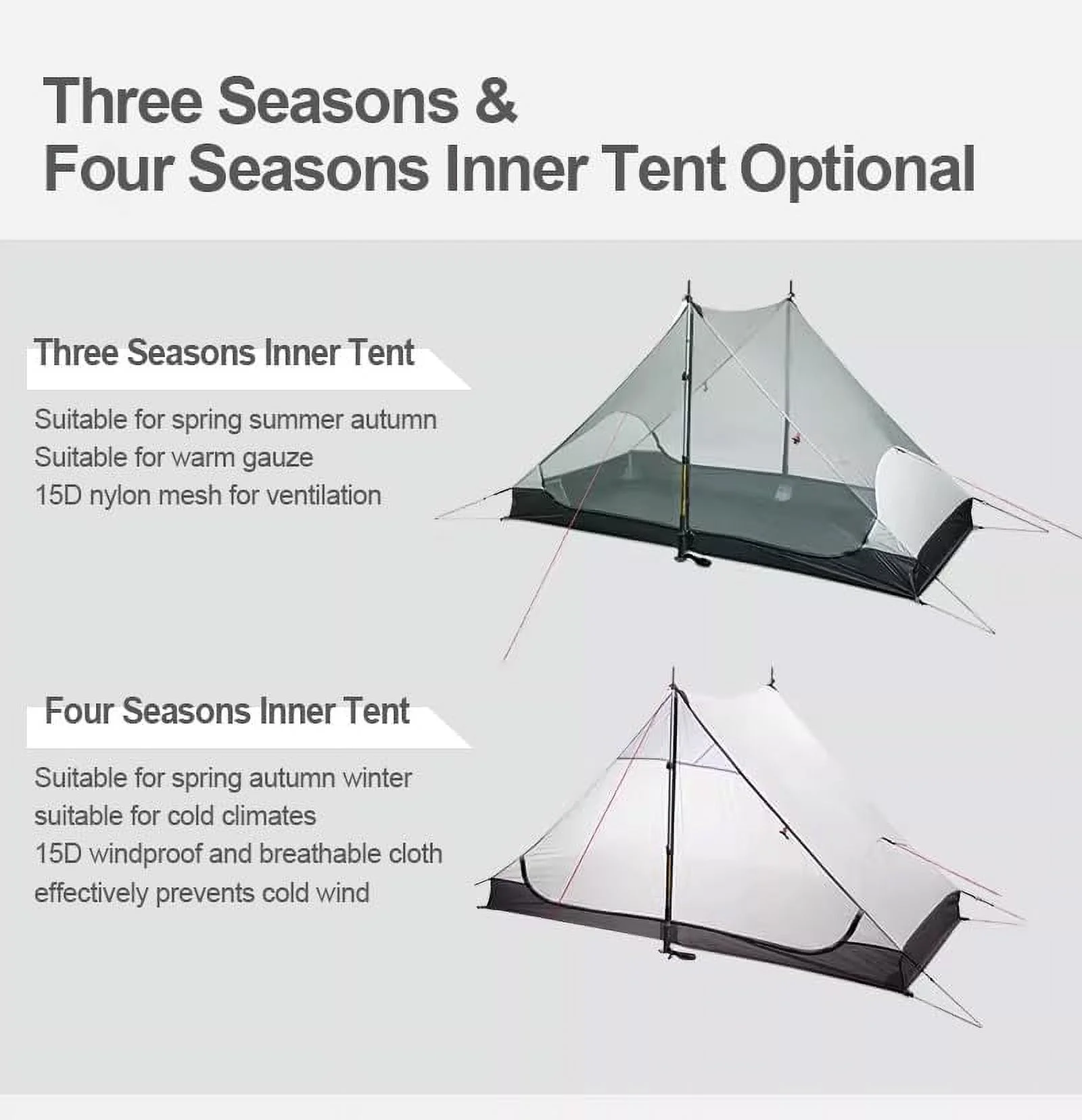 3F UL Gear Lanshan Ultralight Tent Waterproof Professional Hiking Tent 2Person Tents for Camping 4 Season Backpacking Tent (Khaki-2 People, 4 Season) - Image 5