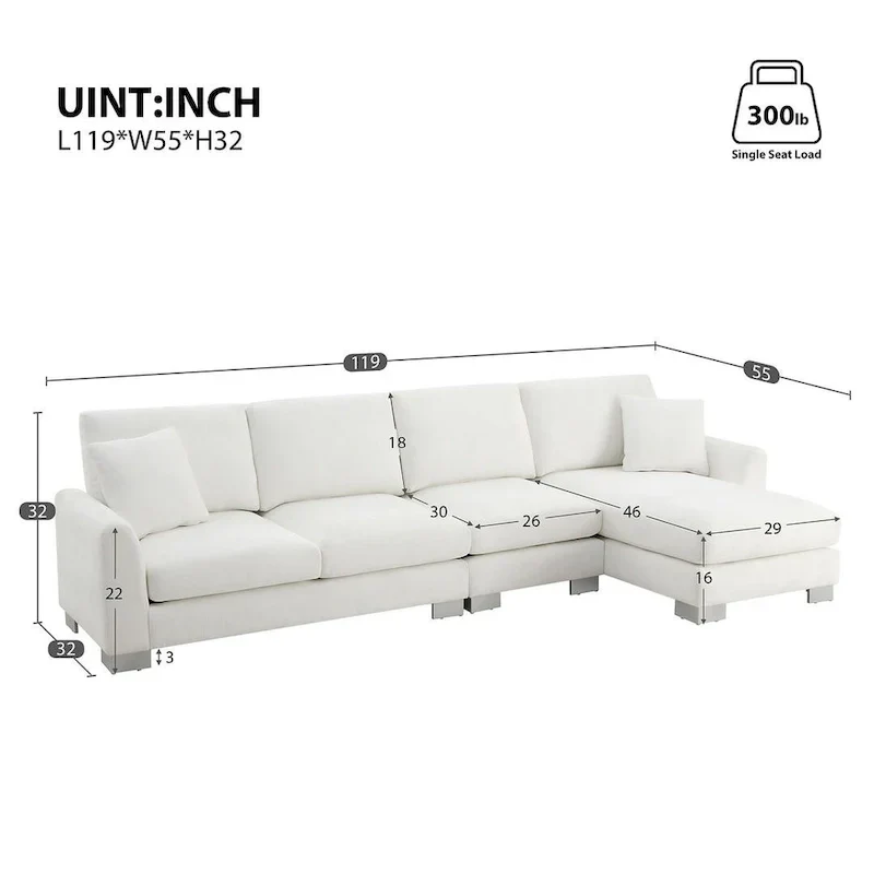 Spacious L-Shaped Chenille Sectional Sofa with Chaise Lounge for Living Room, Apartment, or Office