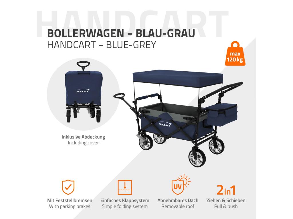 Carro de mano plegable con techo azul-gris carreta transporte carro de jardín