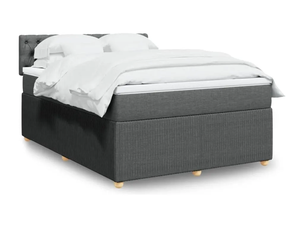 Cama box spring con colchón tela gris oscuro 140x200 cm six3518669