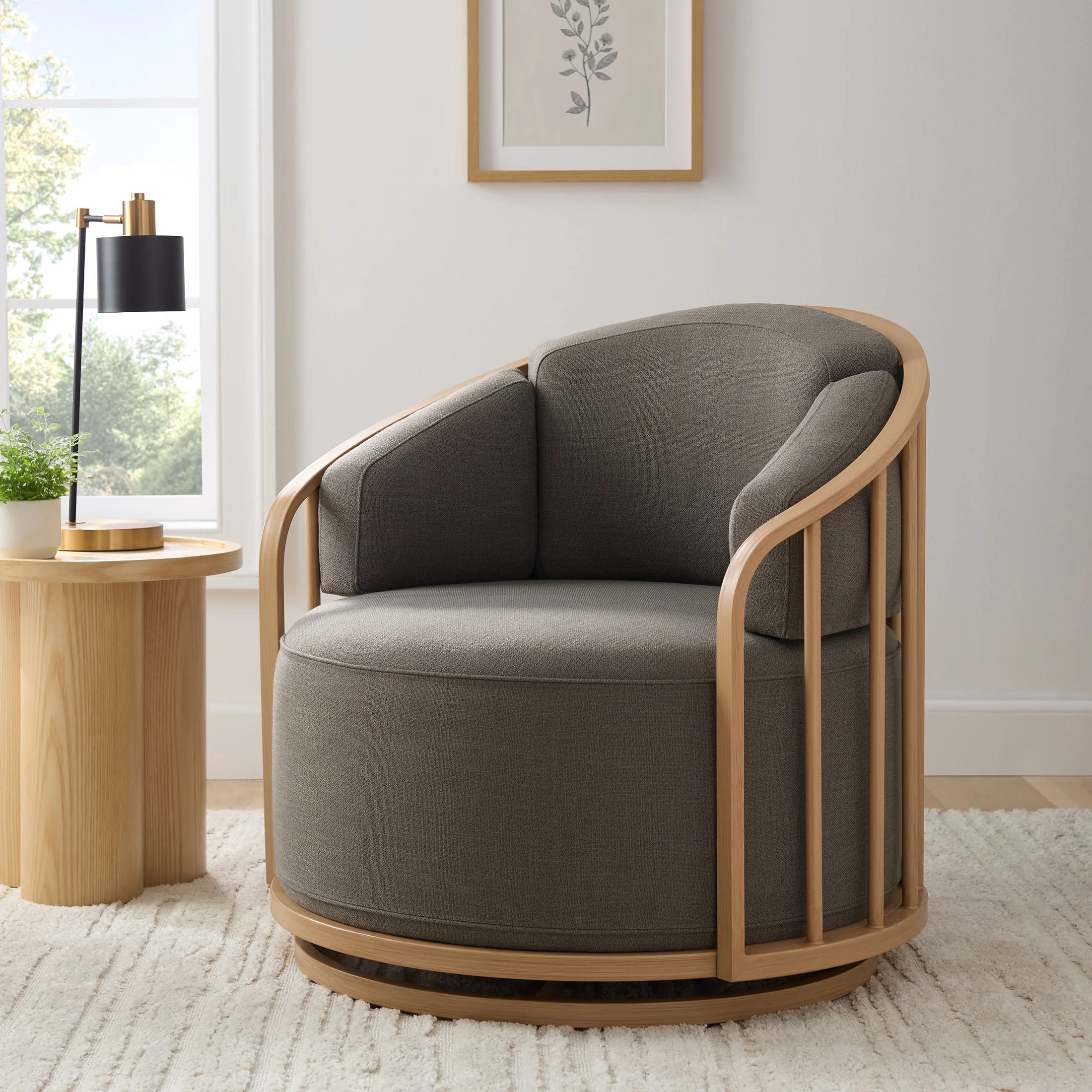 Better Homes & Gardens Lillian Swivel Birdcage Accent Chair, Cream Linen - Image 16