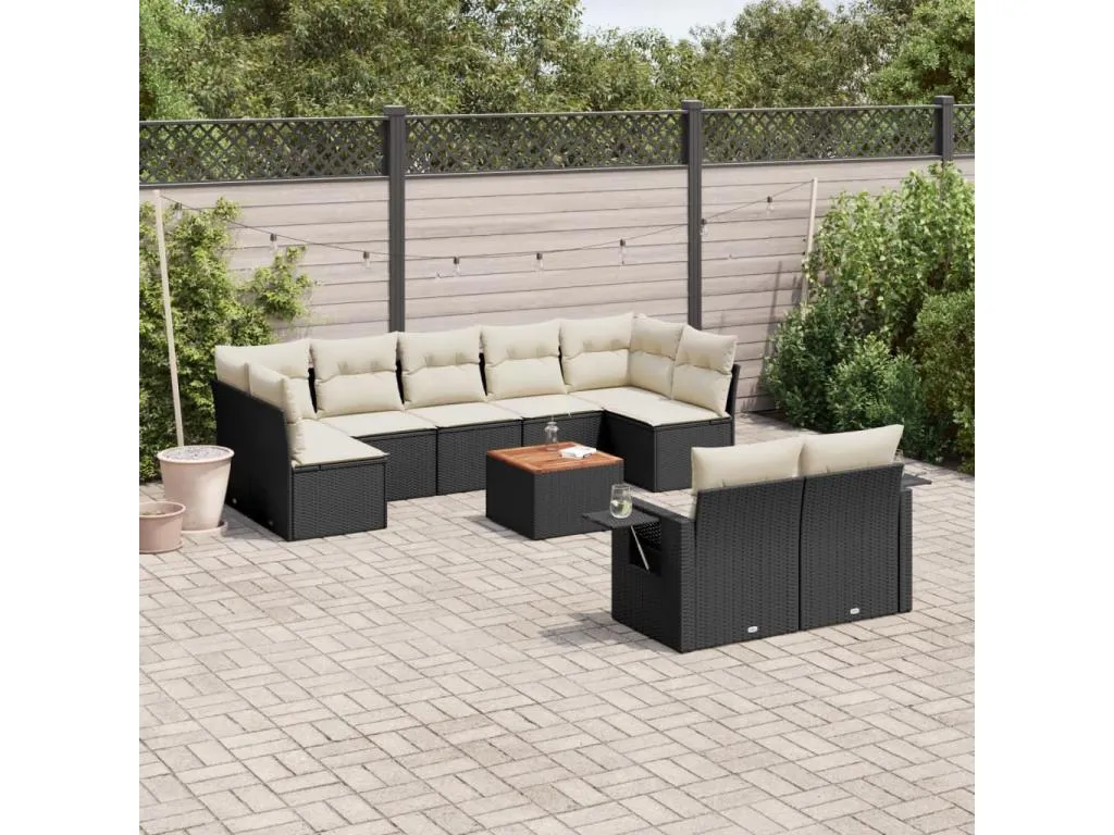 Set de sofás de jardín 10 piezas cojines ratán sintético negro BRRX74185