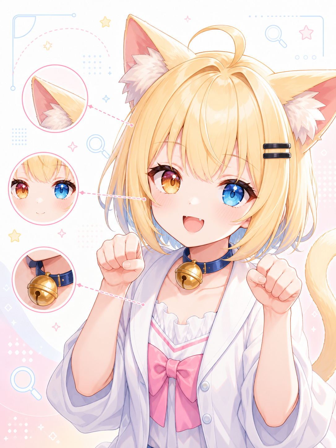 Ilustración anime de chica gato rubia con orejas y expresión tierna
