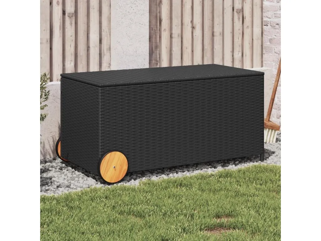 Caja de almacenamiento de jardín y ruedas negras 190l resina tejida pvc3613061