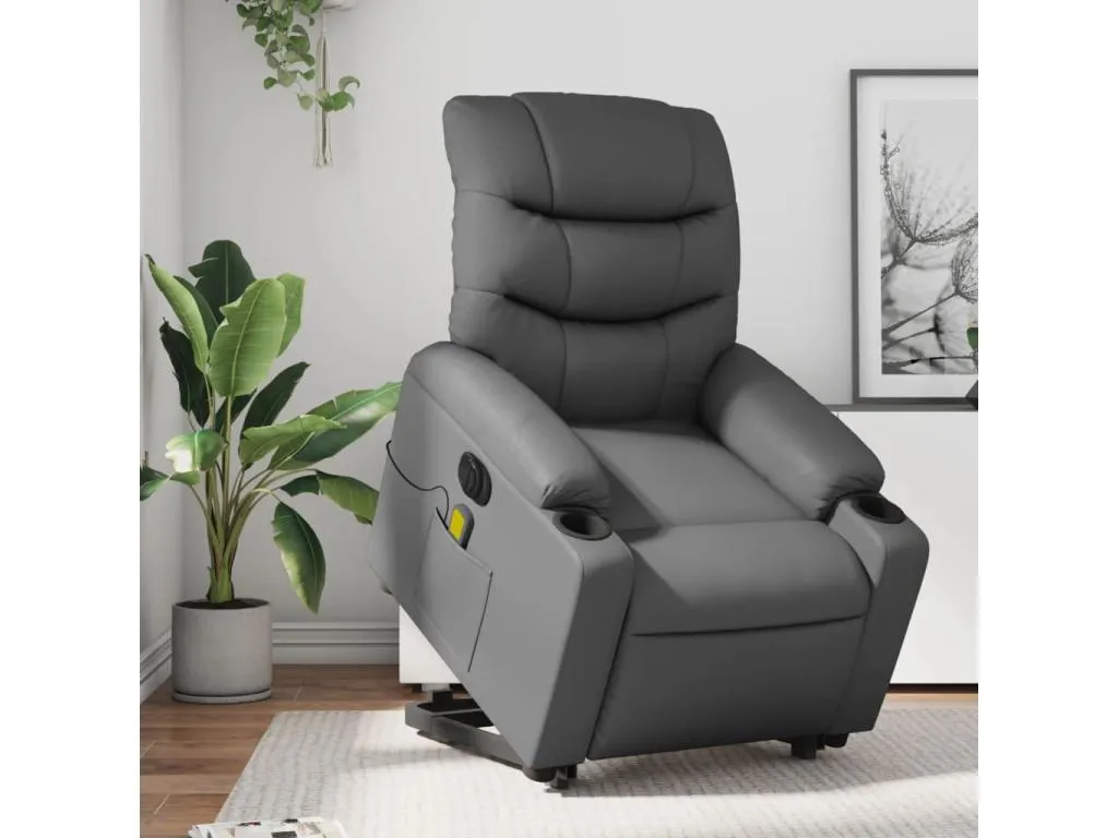 Sillón de masaje elevable eléctrico cuero sintético gris