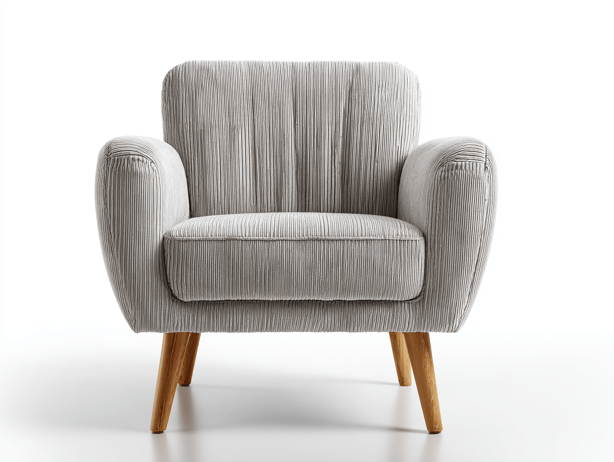 Sillón individual de tela de corduroy gris claro con patas de madera 80×85×90 cm – estilo moderno