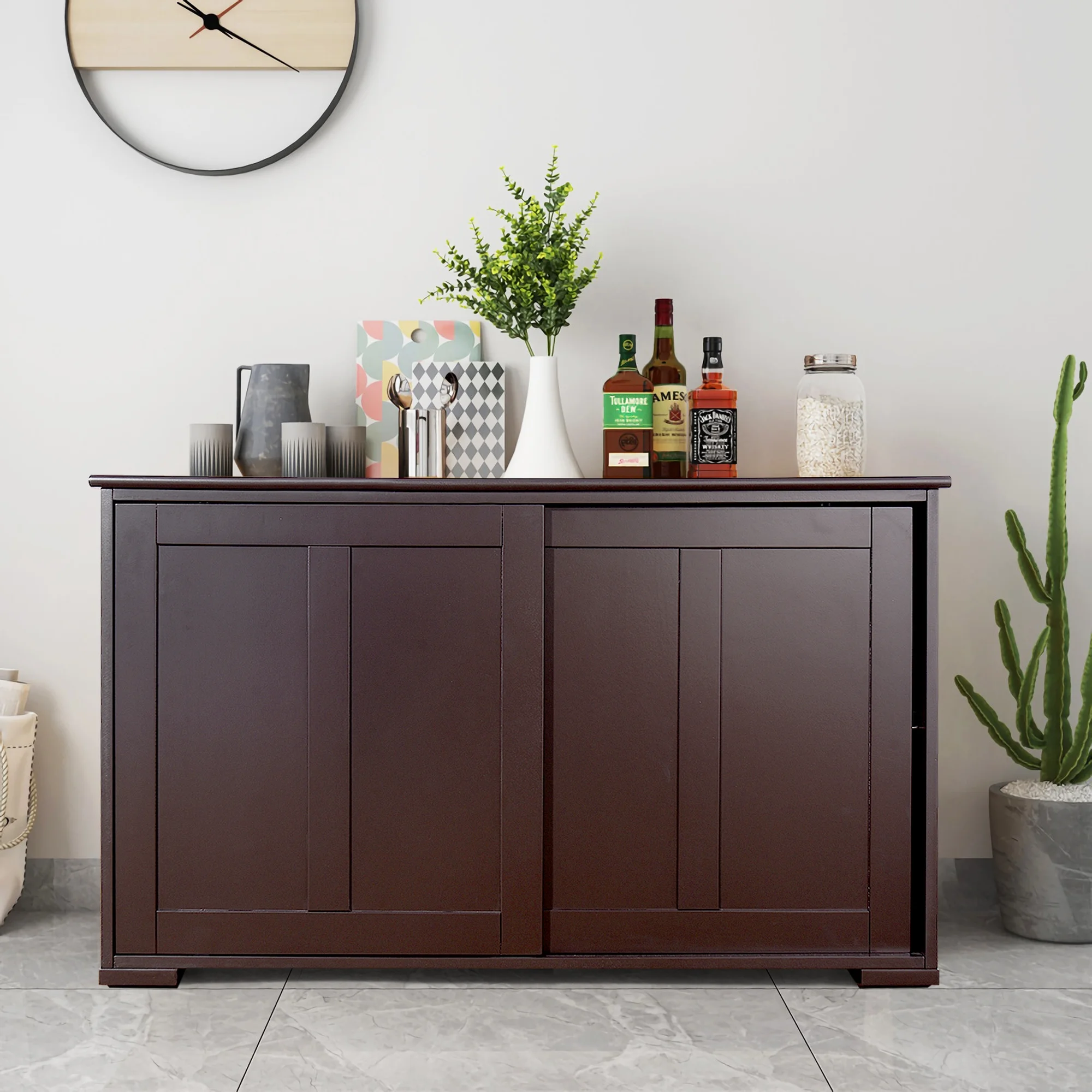 Costway Kitchen Storage Cabinet Sideboard Buffet Cupboard Wood Sliding Door Pantry White - Image 13