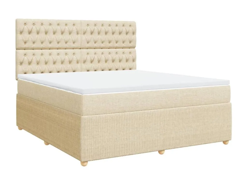Cama box spring con colchón tela color crema 180x200 cm zih3518970