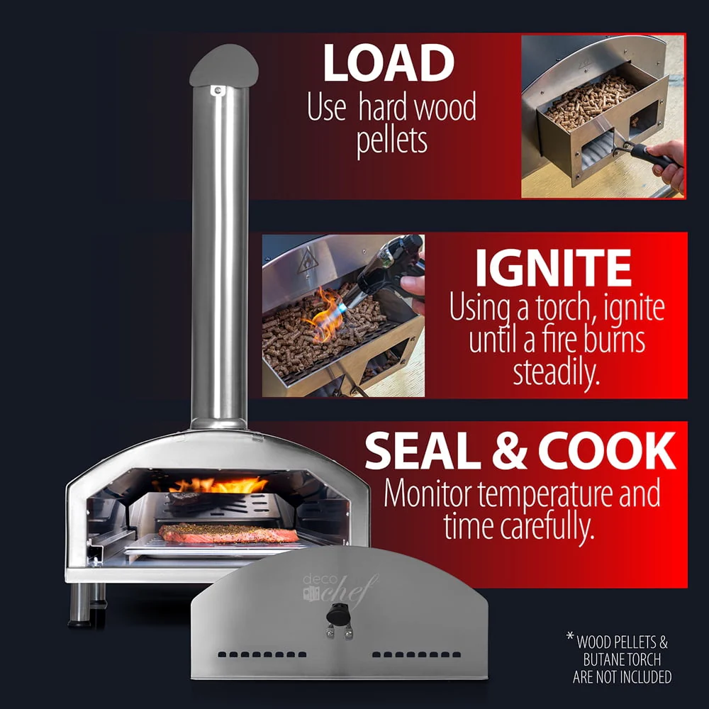 Deco Chef Outdoor Pizza Oven with 2-in-1 Pizza and Grill Oven Functionality, 13" Pizza Stone, 3-Layer Stainless Steel Construction, Pizza Peel, Dough Scraper, Scoop, Slotted Grill (Black) - (Open Box - Image 10
