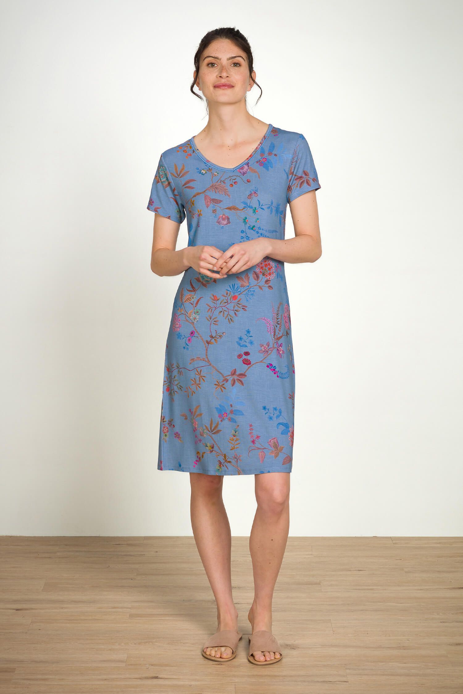 Djoy Short Sleeve Nightdress Bodhi Flower Blue