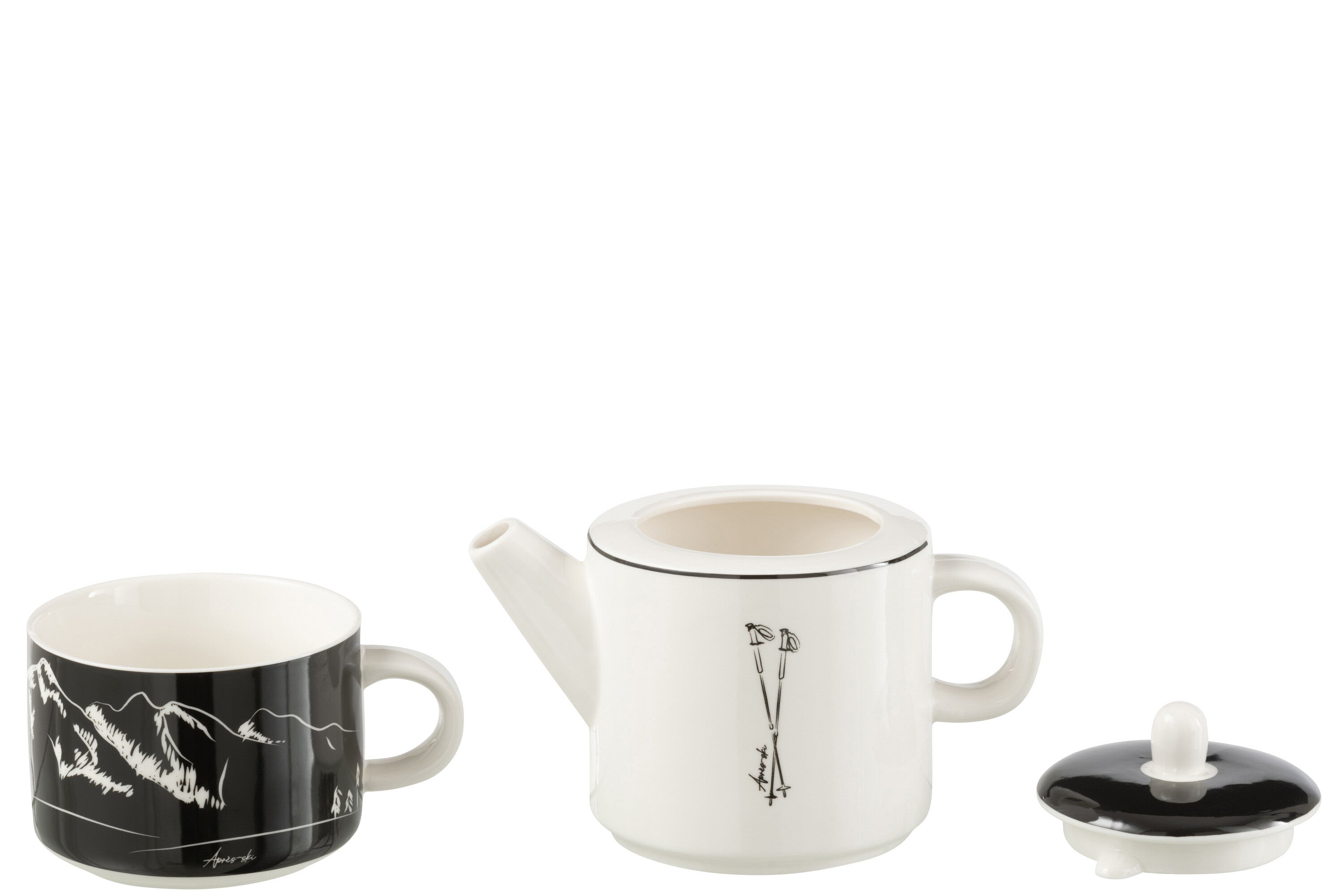 J-Line theepot + tas - keramiek - zwart wit - giftbox