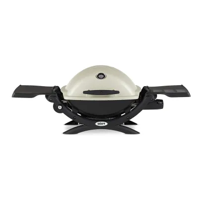 Weber Q1200 Liquid Propane Grill (Titanium) with Portable Cart Bundle