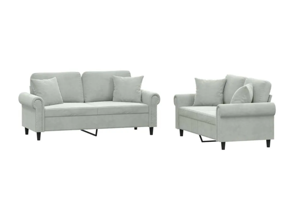 Juego de sofás con cojines 2 piezas terciopelo gris claro OSQZ98073