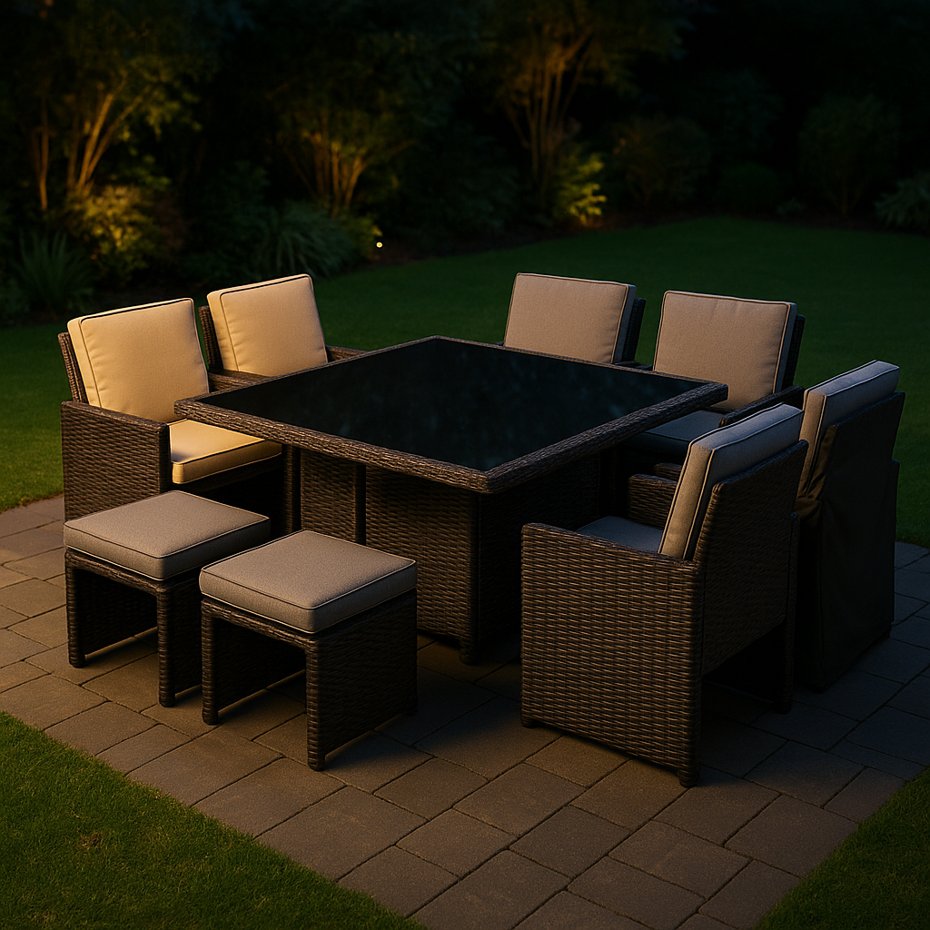 Conjunto de jardín de exterior de ratán gris claro