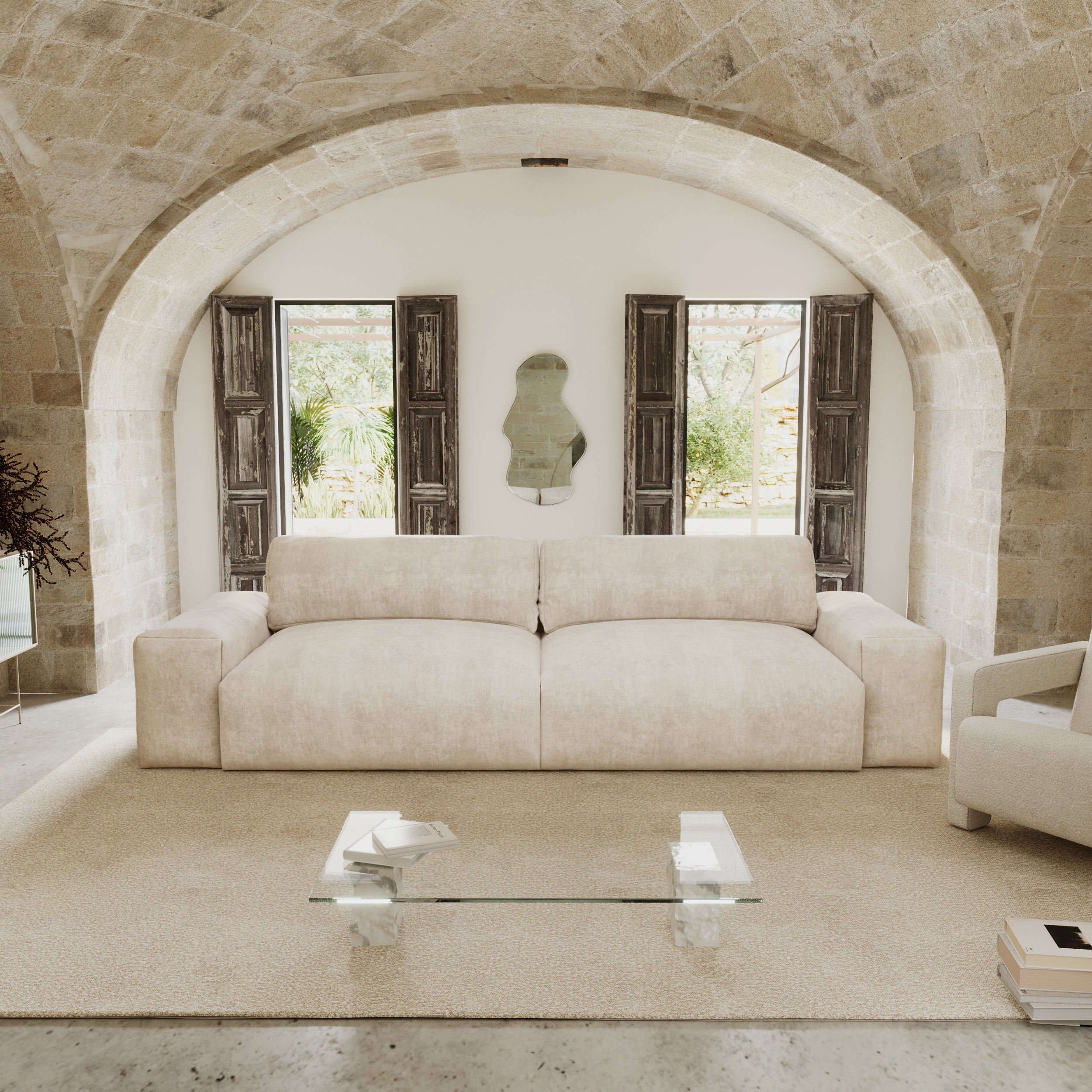 Rechte bank BLISS 4 personen Fluweel Crème