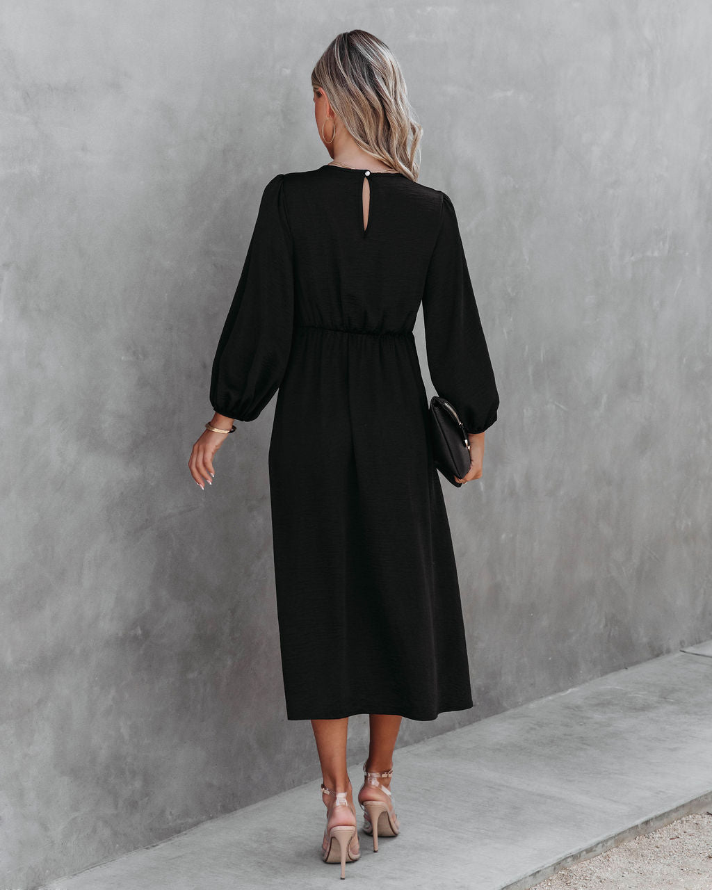 Westwood Satin Front Circle Cutout Midi Dress - Black - FINAL SALE - Se7enfashion
