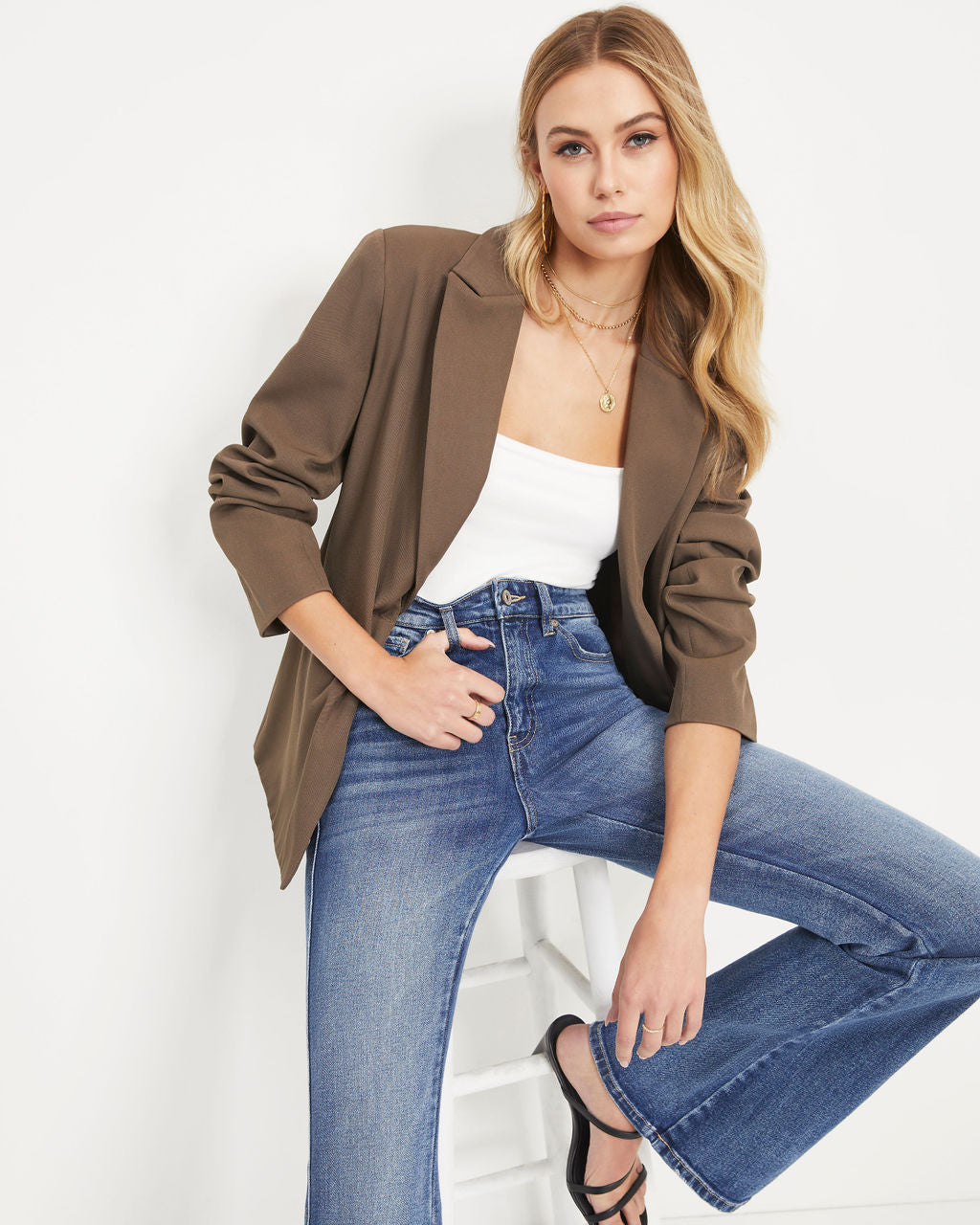 Aubrielle Pocketed Blazer - Coco - Se7enfashion