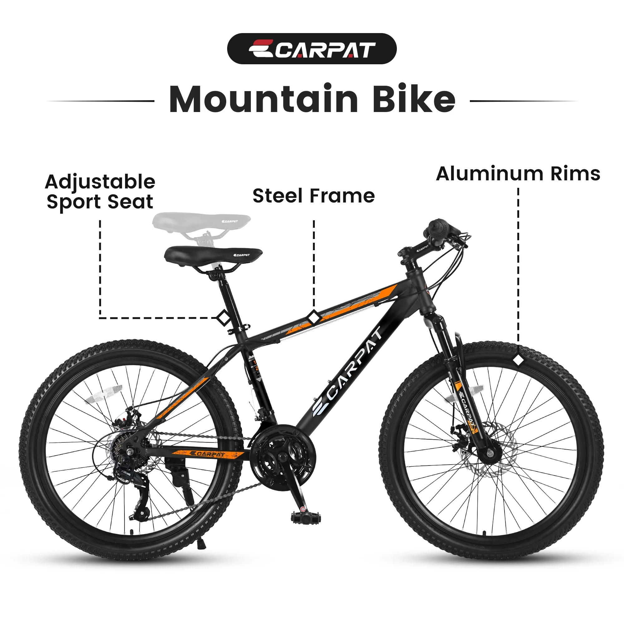 26 inch Mountain Bike for Men, Adult Mountain Bike with Shimano 21 Speed & Disc Brakes, Black Orange - Image 8