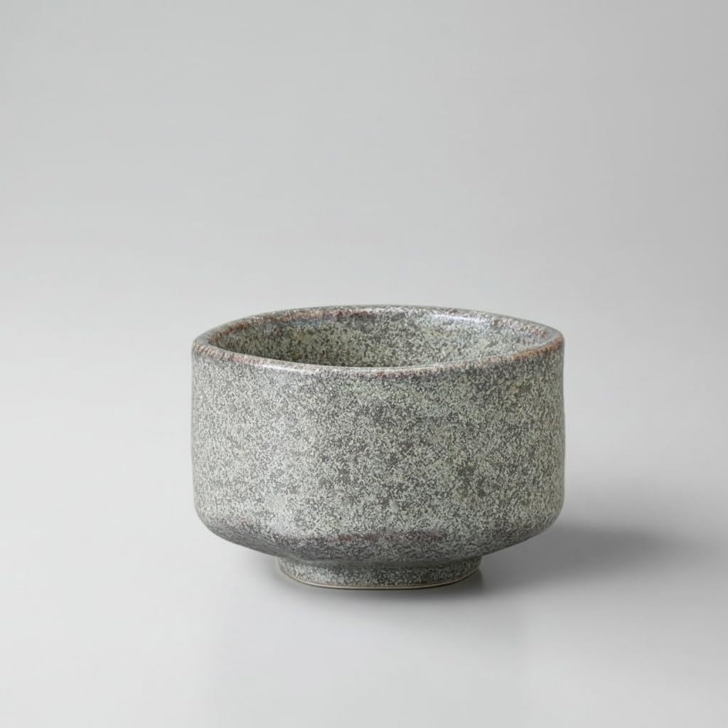 Ceramic Matcha Tea Bowl Authentic Japanese Tea Ceremony Pottery, Mino Ware Made in Japan (Marble Grey)