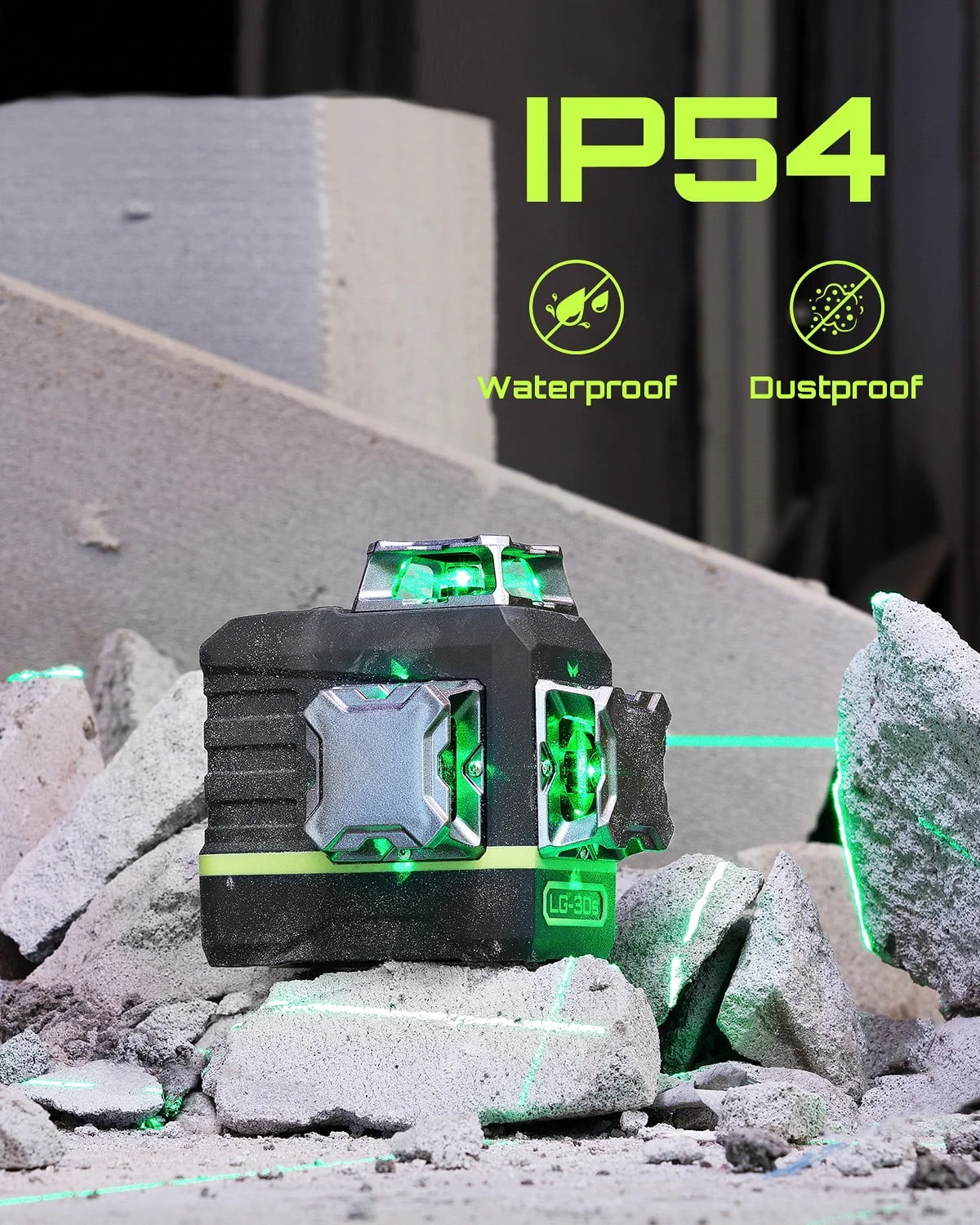 Laser Level 3x360- LASGOO with Remote Control, 2 Rechargeable Batteries, 100FT Range, 360- Magnetic Rotating Stand, IP54, 3Ds